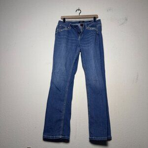 Earl Denim Jean Pant Women 12 Blue Slim Boot Flared Embroidered Pocket Western